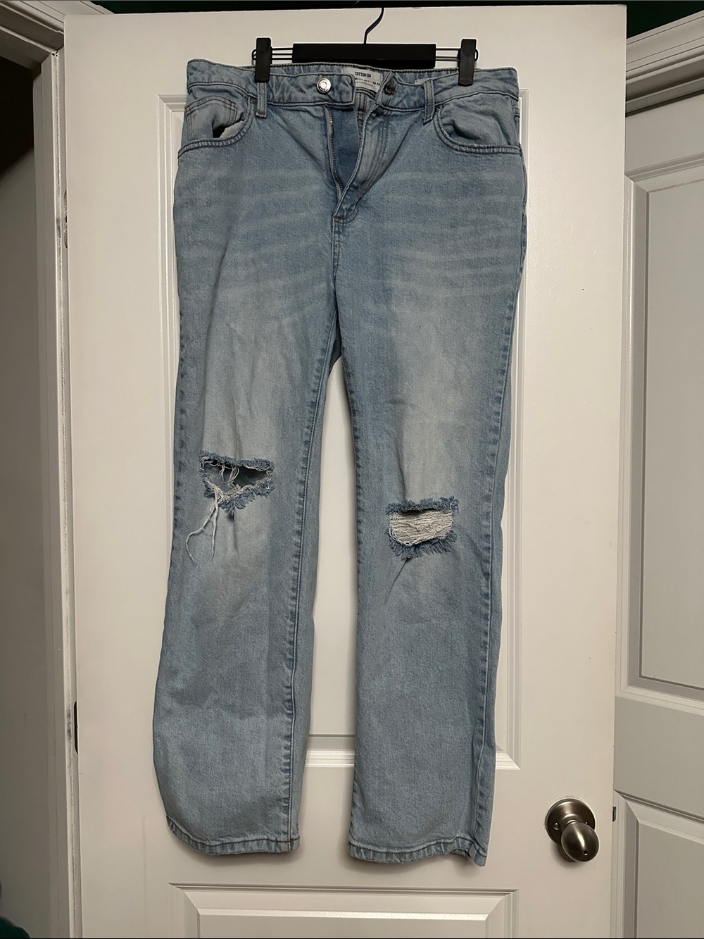 Cotton On Light Blue Straight Leg Jeans with Knee Distress